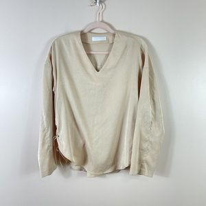 WNDERKAMMER womens size M champagne gold long sleeve lace up tie side blouse